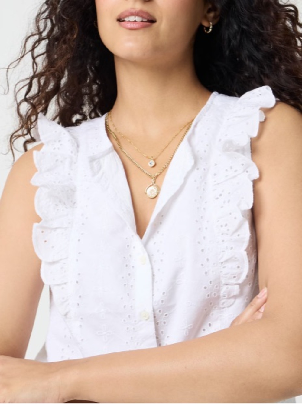 J crew white Eyelet flutter-sleeve top - Picture 2 of 4